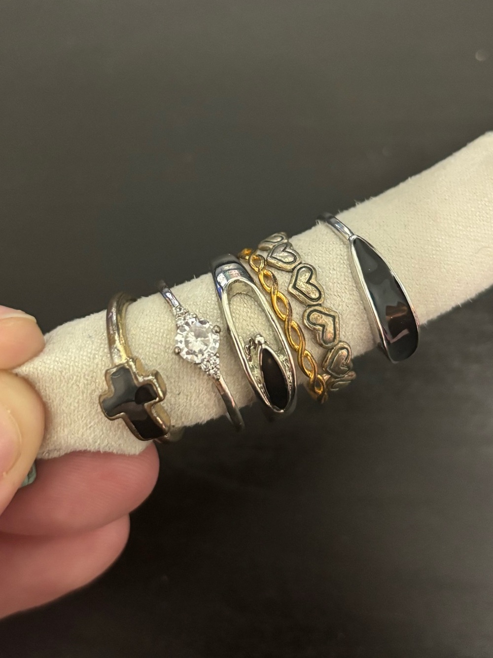 Mixed Metal Women's Stackable Ring Set in Black, Gold, and Silver